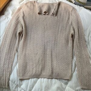Laura Ashley Soft Beige Cable Knit Turtleneck Sweater